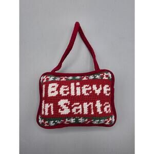 "I Believe In Santa" Christmas Needlepoint Hanging Mini Pillow Door Hanger
